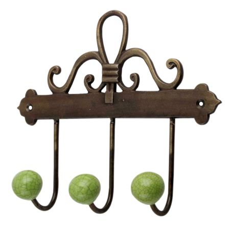 Lime Green Crackle Ceramic Iron Hooks